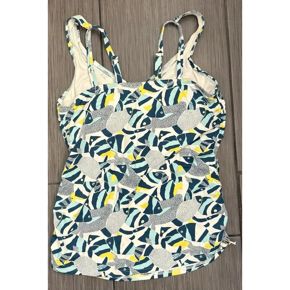 Lands' End Womens Chlorine Resistant High Neck Tankini Top Size 10 Fish Runched